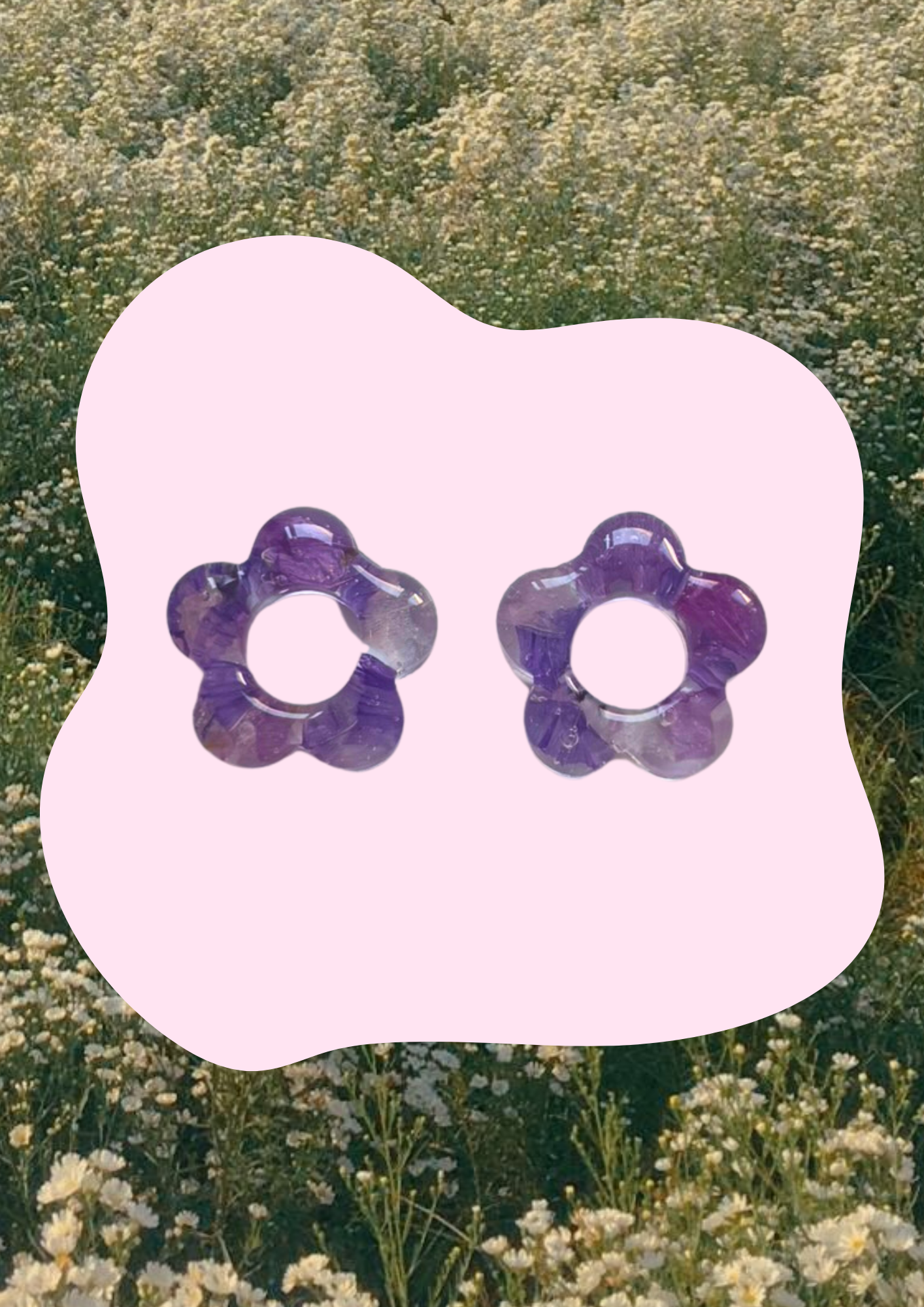 Pendientes con flores preservadas (Morado y blanco)