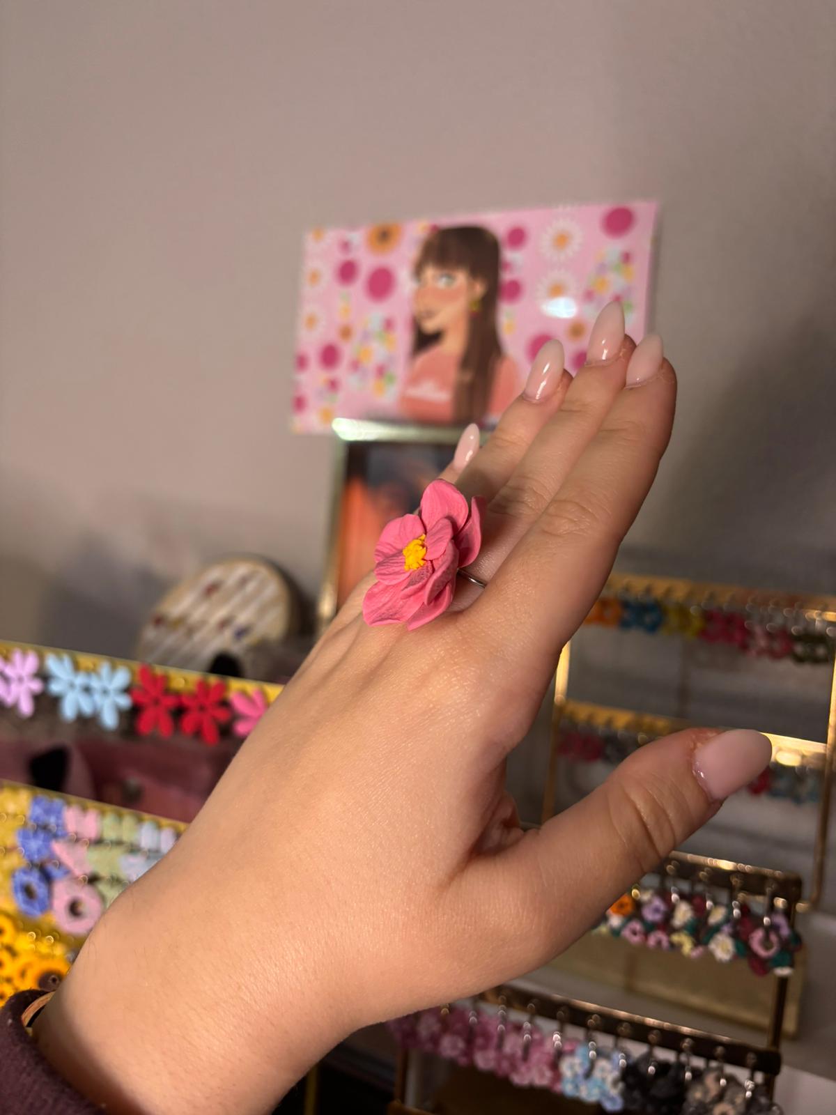 Anillo Amapola rosa grande PLATEADO