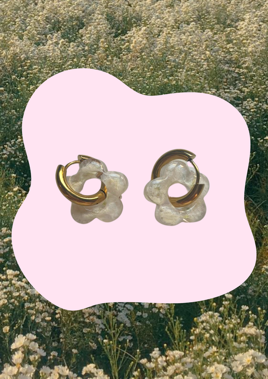 Pendientes con flores preservadas (Blanco)