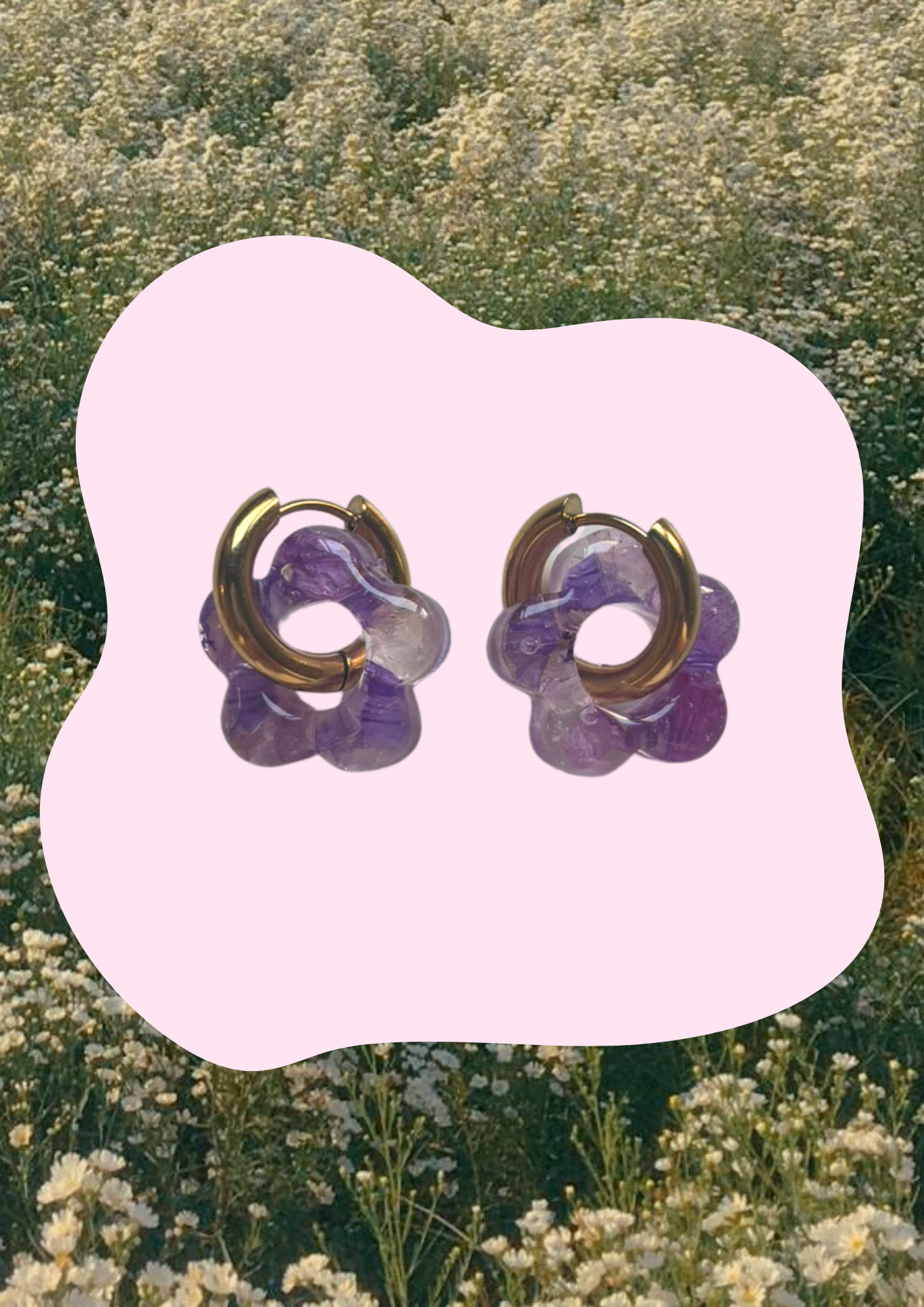 Pendientes con flores preservadas (Morado y blanco)