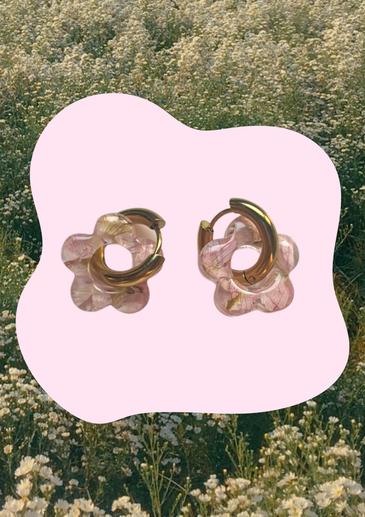 Pendientes con flores preservadas (Rosita y verde)