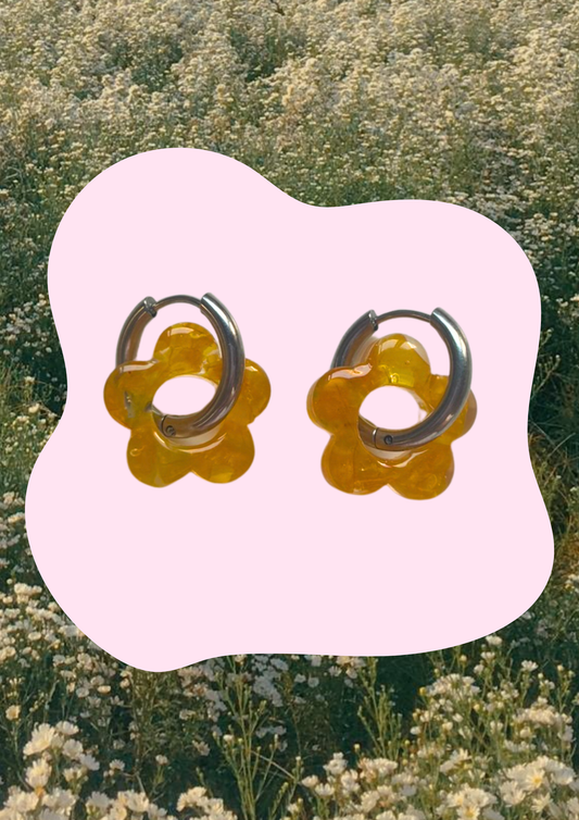 Pendientes con flores preservadas (Naranja)