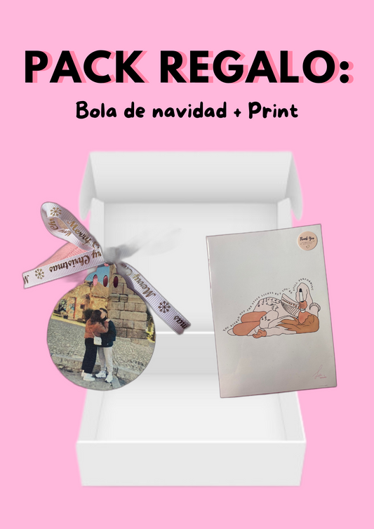 Pack regalo: Bola de navidad (modelo foto personalizada) + Print