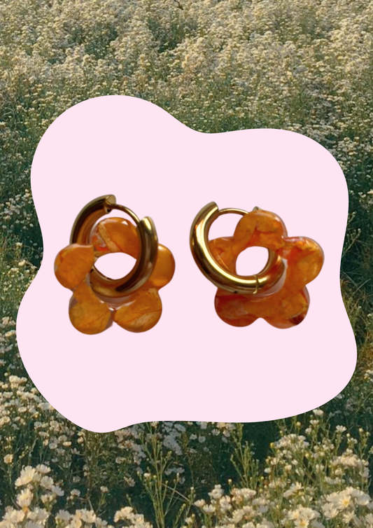 Pendientes con flores preservadas (Naranja)