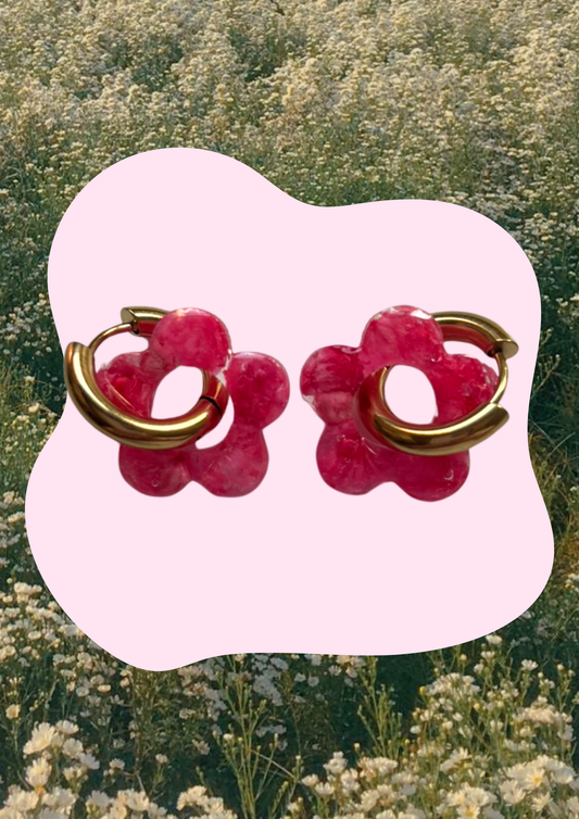 Pendientes con flores preservadas (Rosa fuerte)