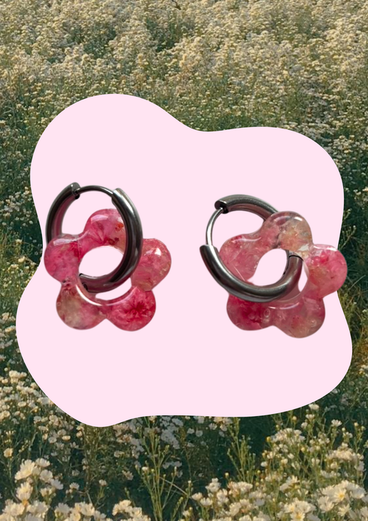 Pendientes con flores preservadas (Rosa claro y beige)