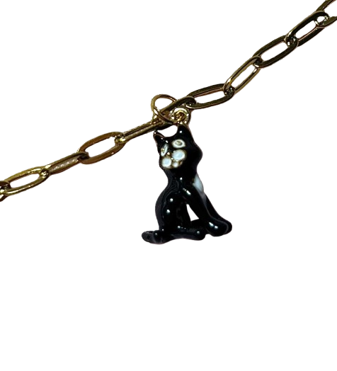 Charm collar : Gatito negro (dorado)