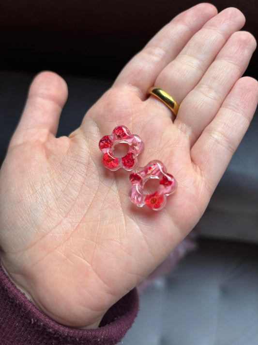 Flores de Geranio y Cosmos rojo y rosita