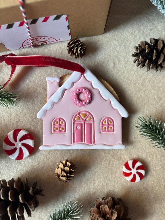 Adorno navideño Casa jenjibre rosa