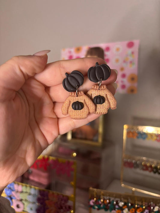 Pendientes REBAJAS Pumpkin boo negro y rosa glitter