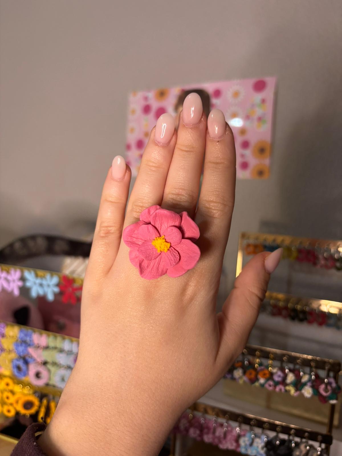 Anillo Amapola rosa grande PLATEADO