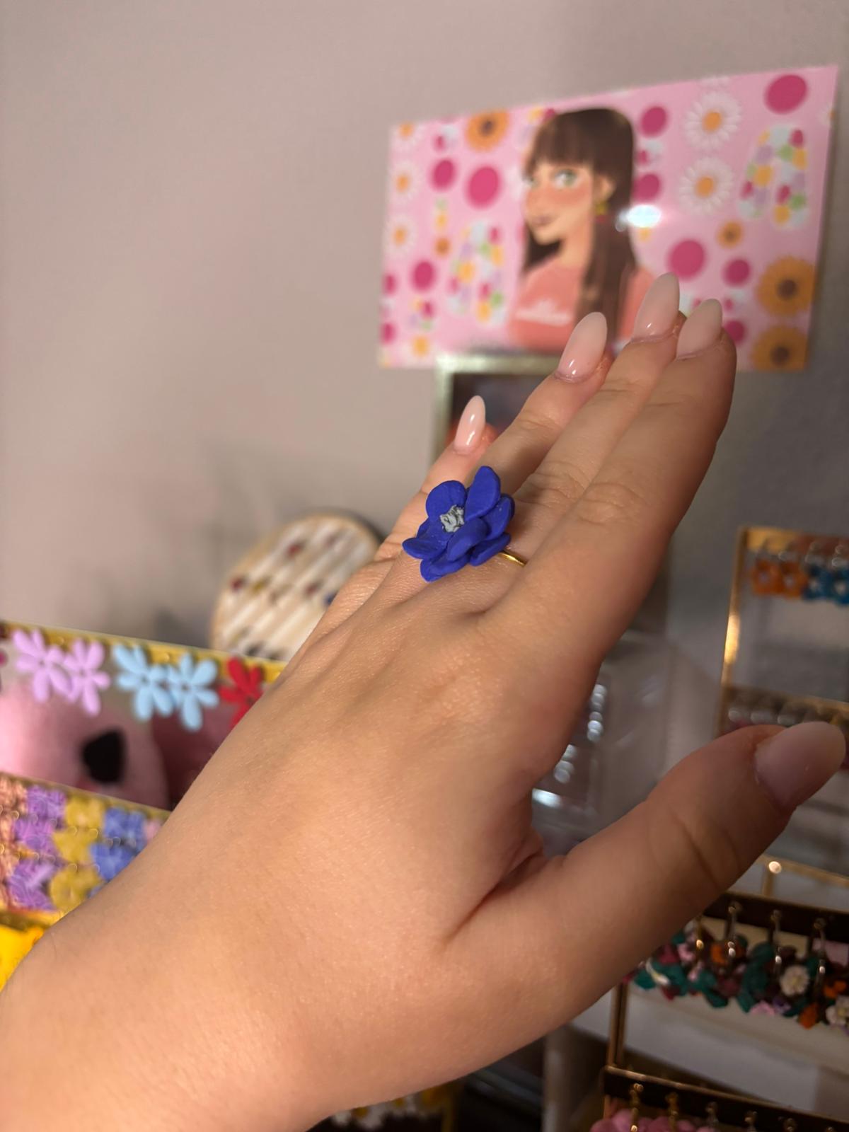 Anillo Amapola azul pequeño DORADO