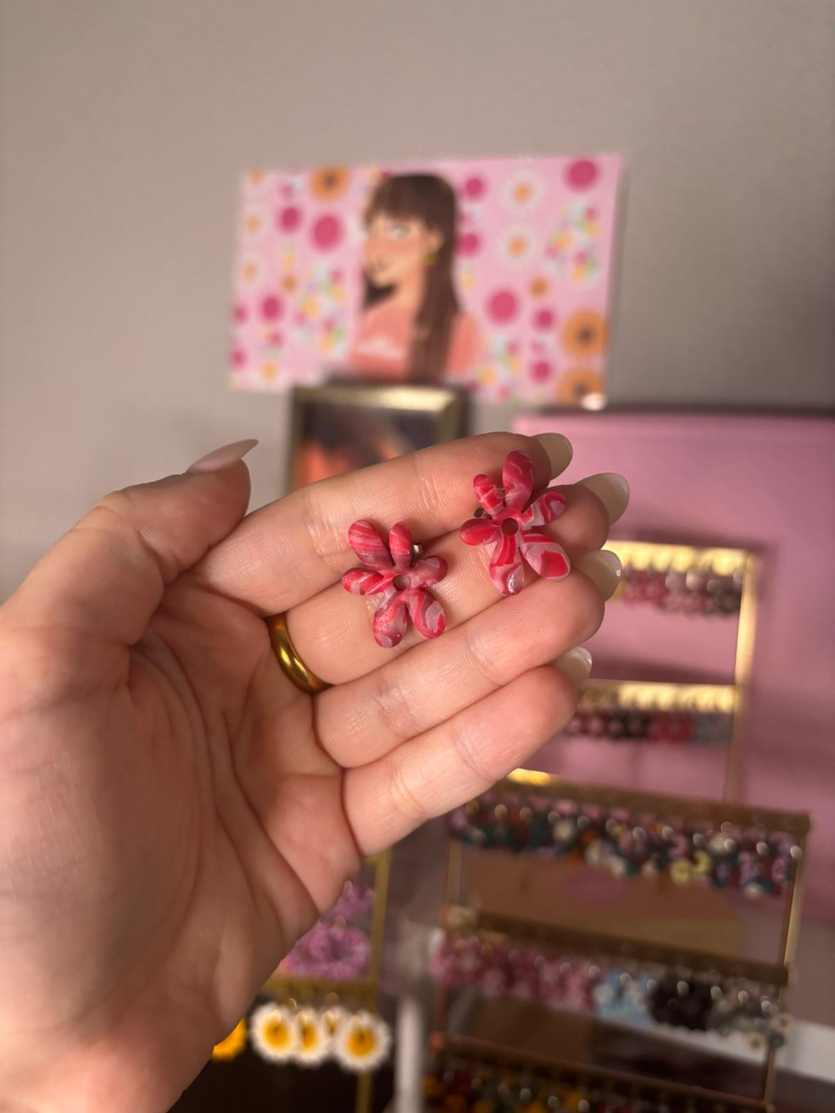Pendientes REBAJAS Fiora pequeño rojo marmolado