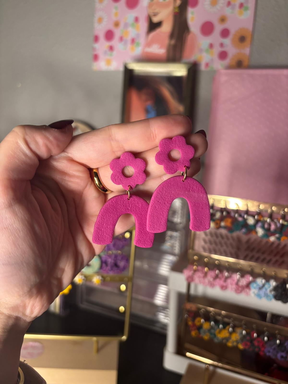 Pendientes REBAJAS Flores fucsia