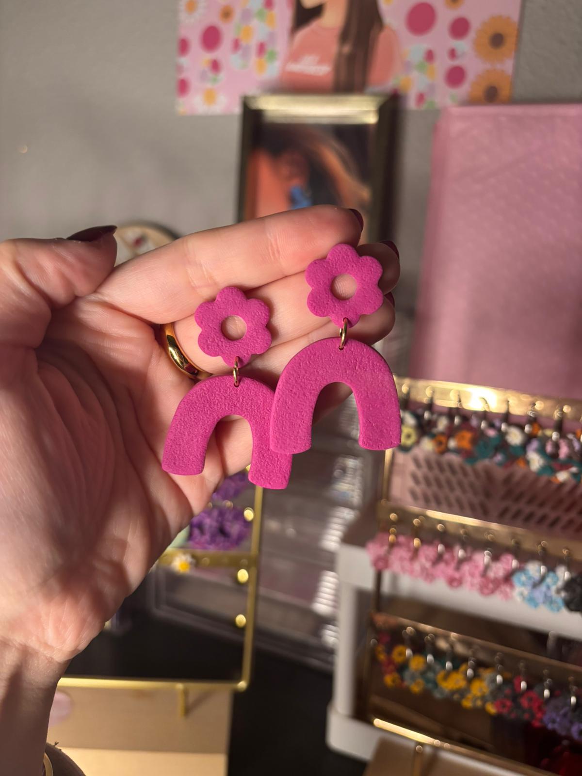 Pendientes REBAJAS Flores fucsia