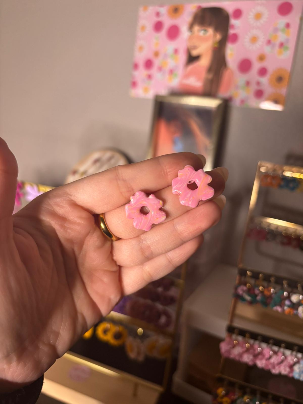 Pendientes REBAJAS mini bloom pequeño rosa y naranja